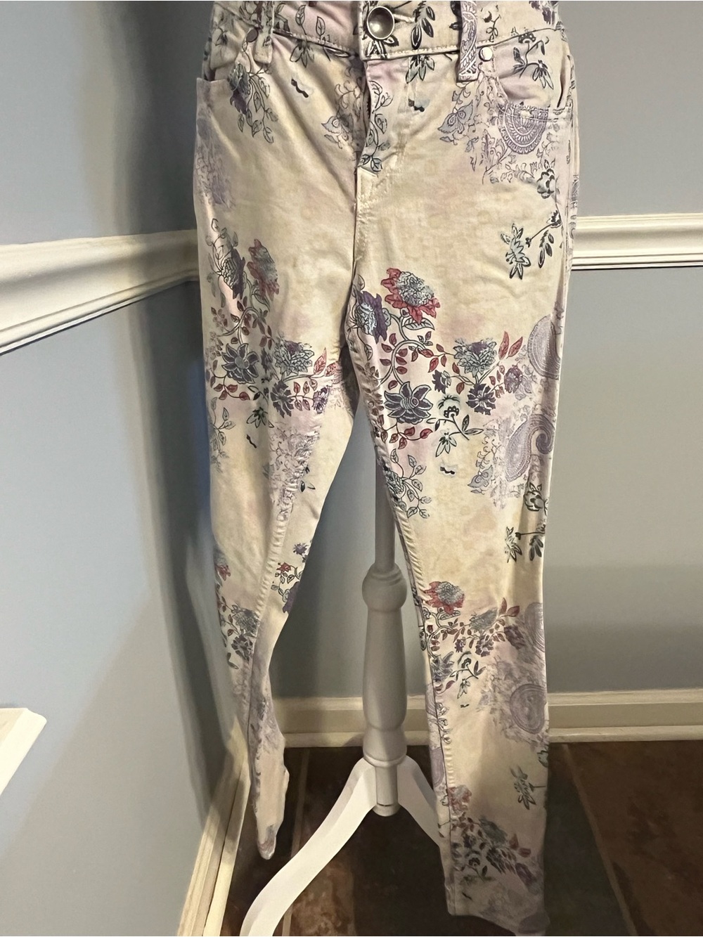 Level 99 cream base Skinny Jeans with Purple & Pink  florals